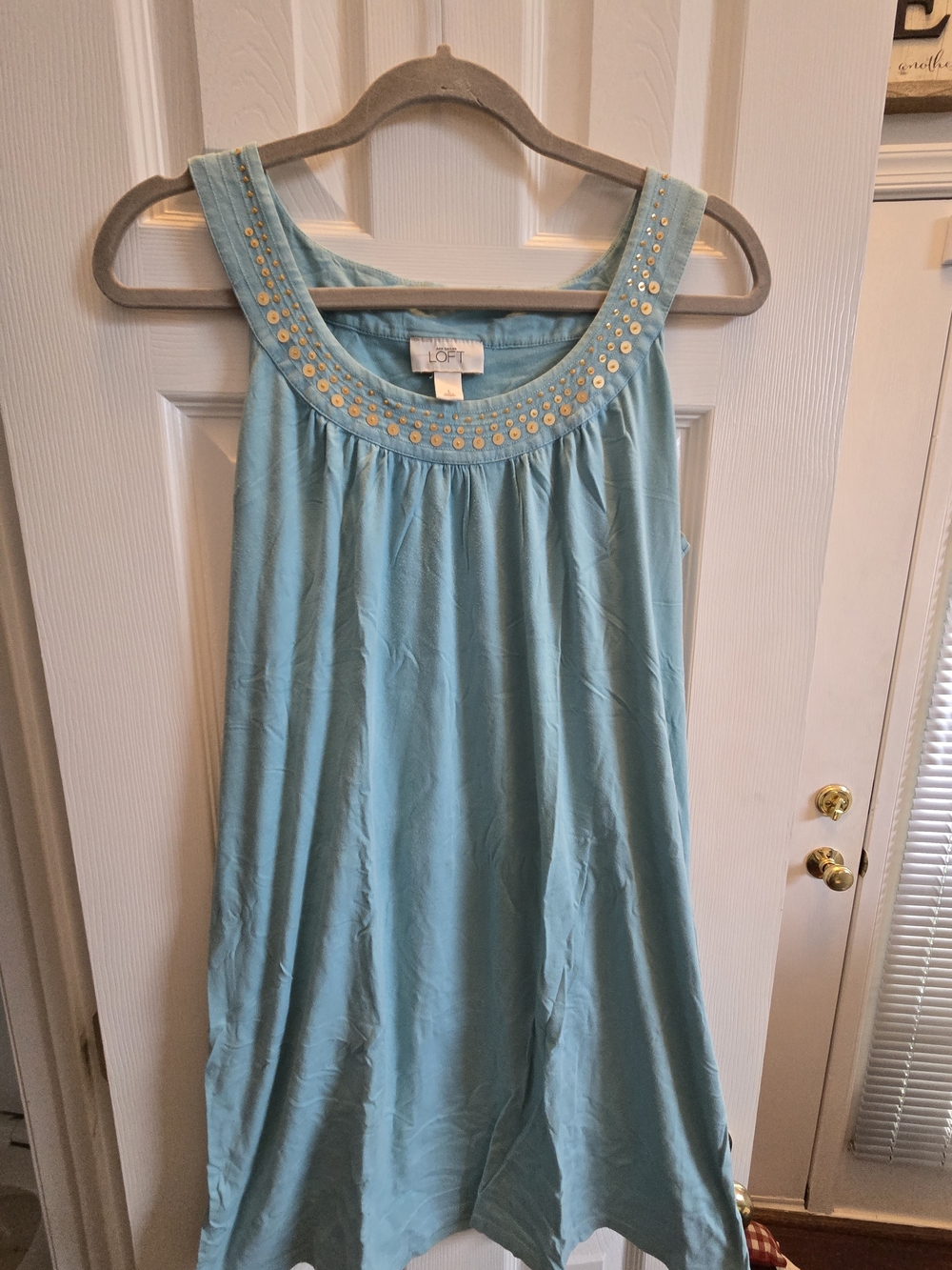 LOFT Women's Light Blue Sleeveless Embellished Neck Dress
